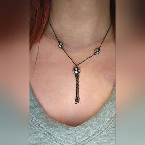 Vintage Y Drop Shimmering Stone Tassel Necklace